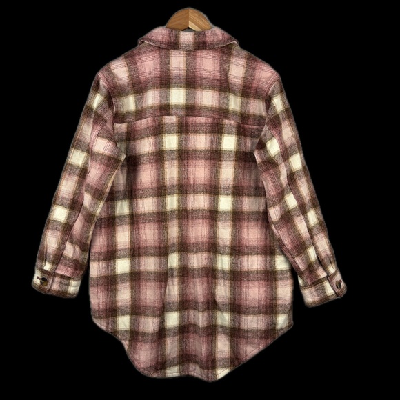 OLD NAVY Women's Utility Jacket Shacket Sz M Pink Plaid Long line Outdoor Soft - Picture 4 of 11
